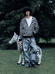 Stripes Zebra Zipped Hoodie Boxy