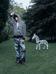 Stripes Zebra Zipped Hoodie Boxy