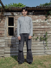 Henley Shirt long Sleeve Waffle Gray