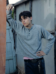 Henley Shirt long Sleeve Waffle Gray