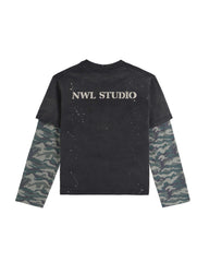 44TEES 30 Camo Sleeve Boxy Faded