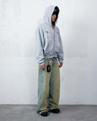 Hoodie Zip Fade Plaid Hood Gray (Ship on 20/01)