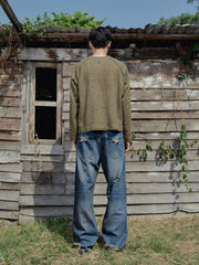 Henley Shirt long Sleeve Waffle Olive Green