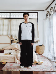 Raglan Long Sleeve Waffle Black-White