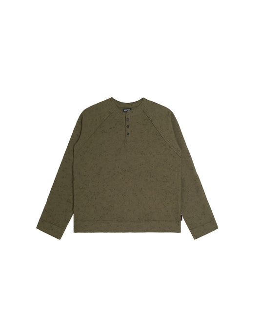 Henley Shirt long Sleeve Waffle Olive Green