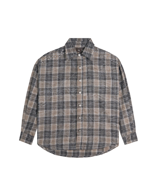 Vixen Long Sleeve Plaid Shirt Grey-Beige