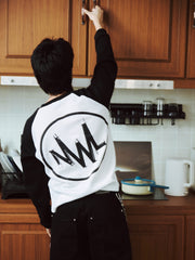 Raglan Long Sleeve Waffle Black-White