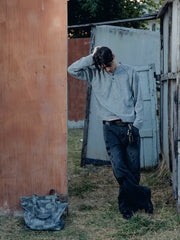 Henley Shirt long Sleeve Waffle Gray