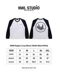 Raglan Long Sleeve Waffle Black-White