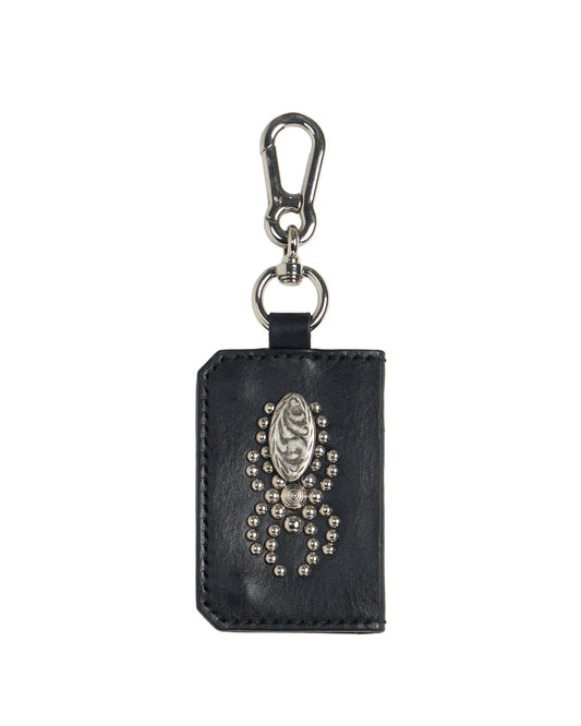 Leather Card Holder Black Silverpin *Handmade*