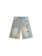 Jorts Denim Light Fade Camo Patchworks