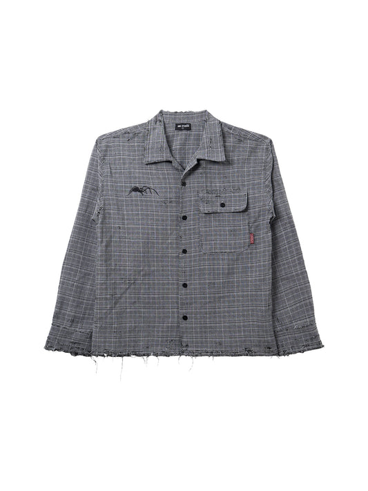 Glen Plaid Graphite Distressed Shirt