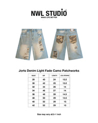 Jorts Denim Light Fade Camo Patchworks