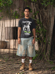 Jorts Denim Light Fade Camo Patchworks