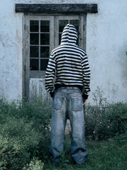 Stripes Zebra Zipped Hoodie Boxy