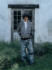 Stripes Zebra Zipped Hoodie Boxy