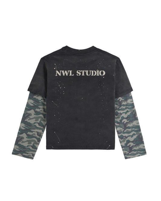 44TEES 30 Camo Sleeve Boxy Faded