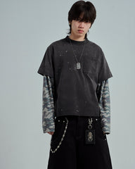 44TEES 30 Camo Sleeve Boxy Faded