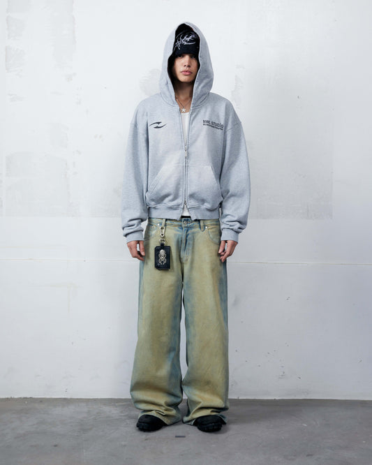 Hoodie Zip Fade Plaid Hood Gray