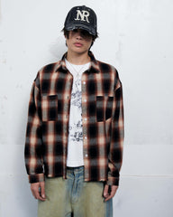 Plaid Long Sleeve Shirt Orange-Black