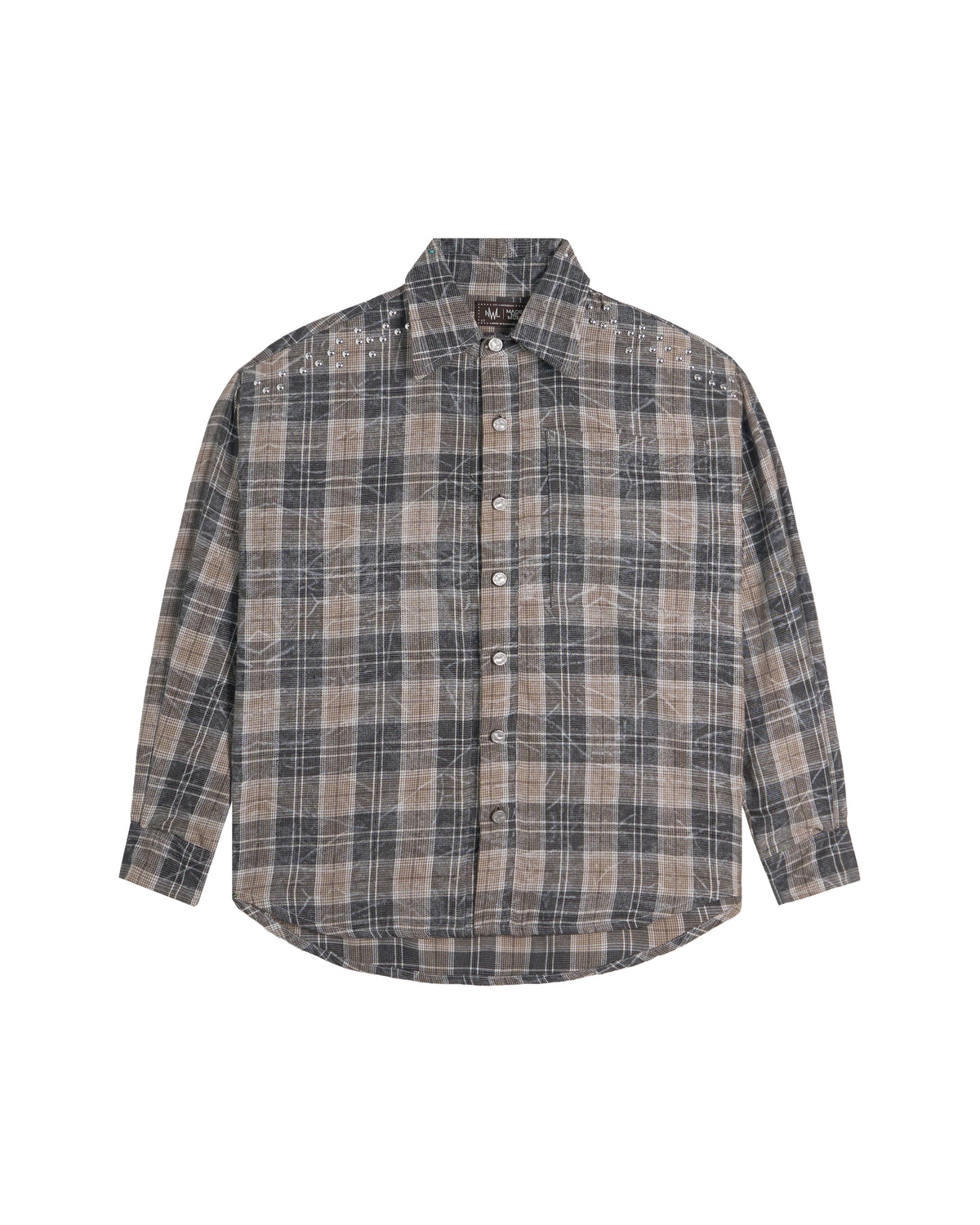 Vixen Long Sleeve Plaid Shirt Grey-Beige