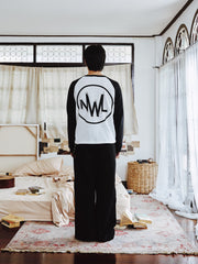 Raglan Long Sleeve Waffle Black-White