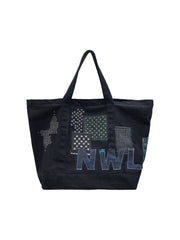 1of1 Black Sashiko Patchwork Tote Bag 07
