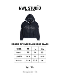Hoodie Zip Fade Plaid Hood Black