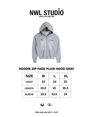 Hoodie Zip Fade Plaid Hood Gray