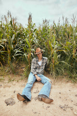 Vixen Long Sleeve Plaid Shirt Grey-Beige