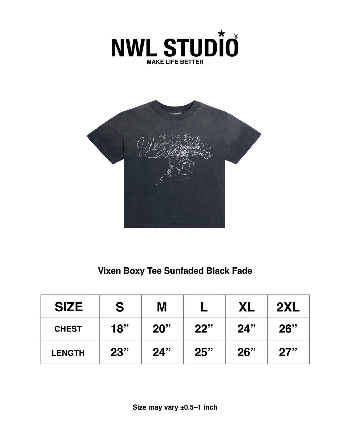 Vixen Boxy Tee Sunfaded BlackFade (Ships on Oct 19)