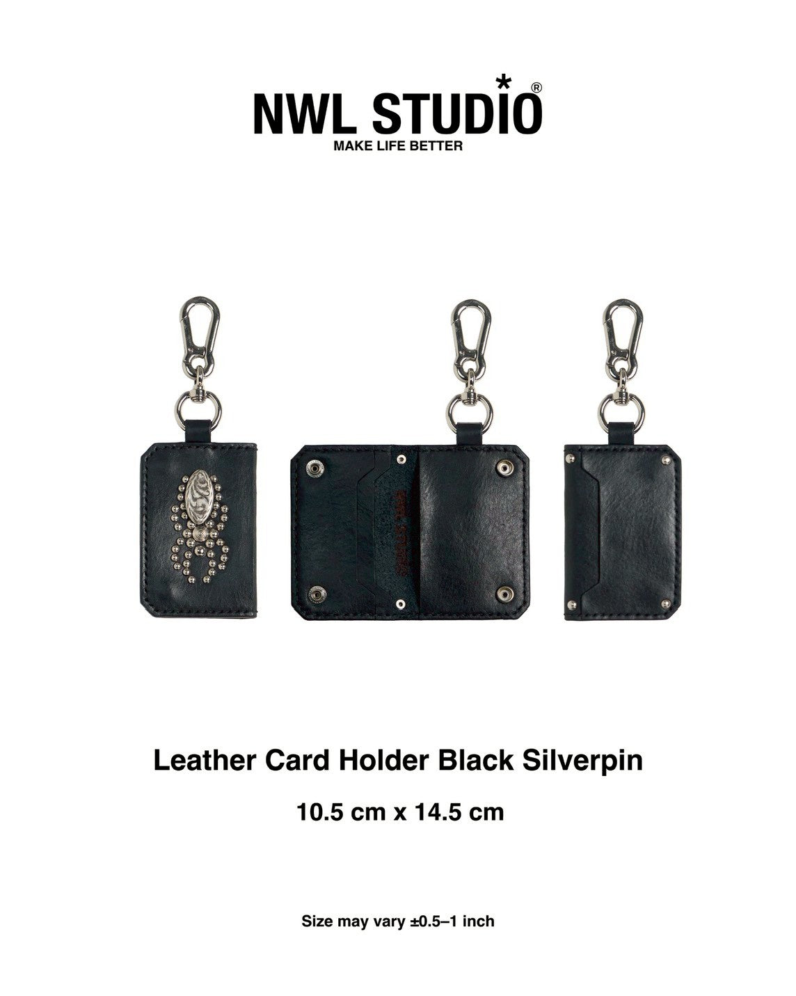 Leather Card Holder Black Silverpin *Handmade* (Ships on Oct 14)