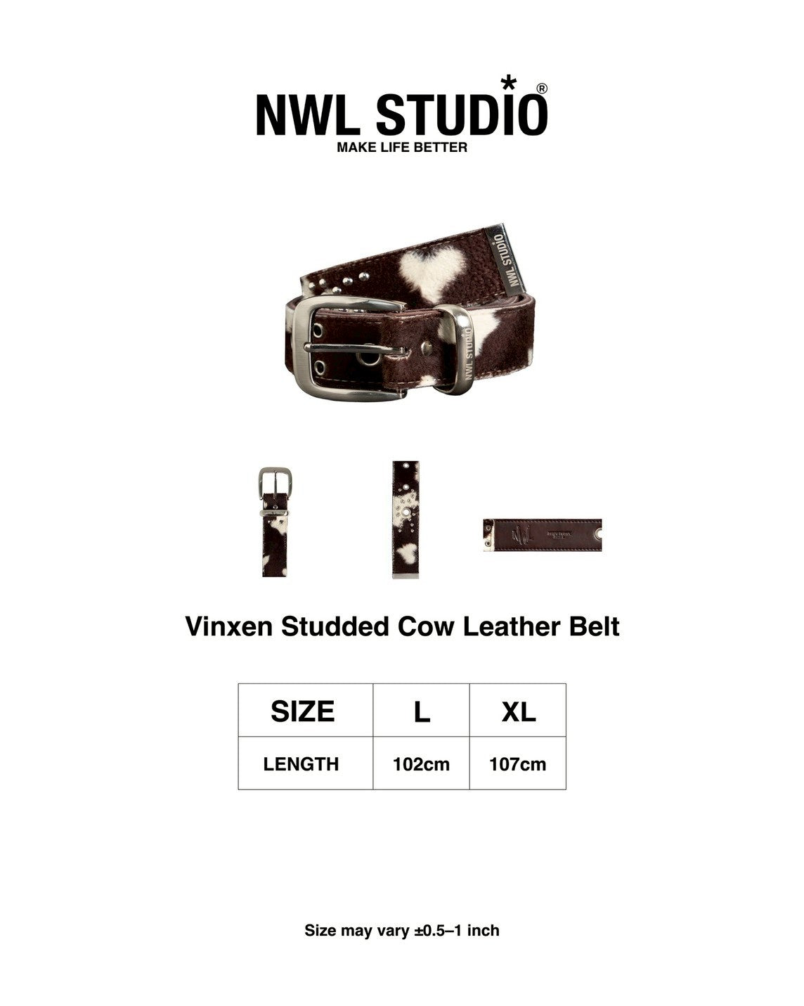 Vixen Studded Cow Leather Belt  *Handmade*