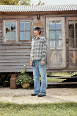 Vixen Long Sleeve Plaid Shirt Grey-Beige