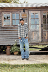 Vixen Long Sleeve Plaid Shirt Grey-Beige