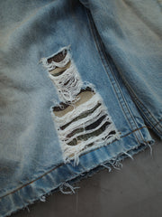 Jorts Denim Light Fade Camo Patchworks