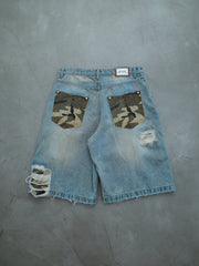 Jorts Denim Light Fade Camo Patchworks