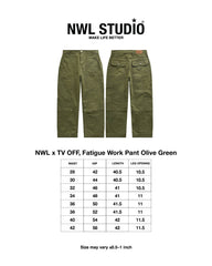 NWL x TV OFF, Fatigue Work Pant Olive Green