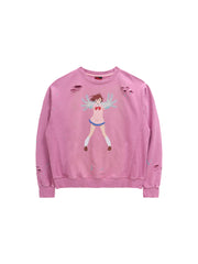 Momo Distressed Crewneck Sweatshirt Pink