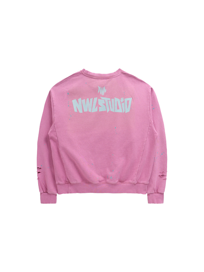 Momo Distressed Crewneck Sweatshirt Pink
