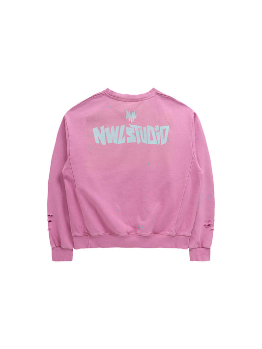 Momo Distressed Crewneck Sweatshirt Pink