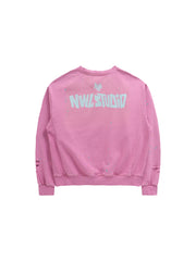 Momo Distressed Crewneck Sweatshirt Pink