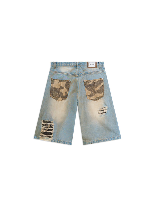 Jorts Denim Light Fade Camo Patchworks