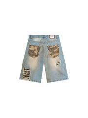 Jorts Denim Light Fade Camo Patchworks