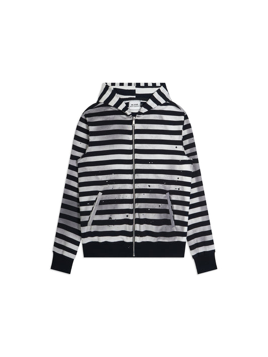 Stripes Zebra Zipped Hoodie Boxy