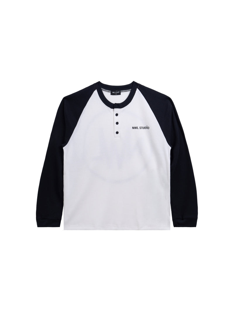 Raglan Long Sleeve Waffle Black-White  (Pre-order ship 24/12/2026)