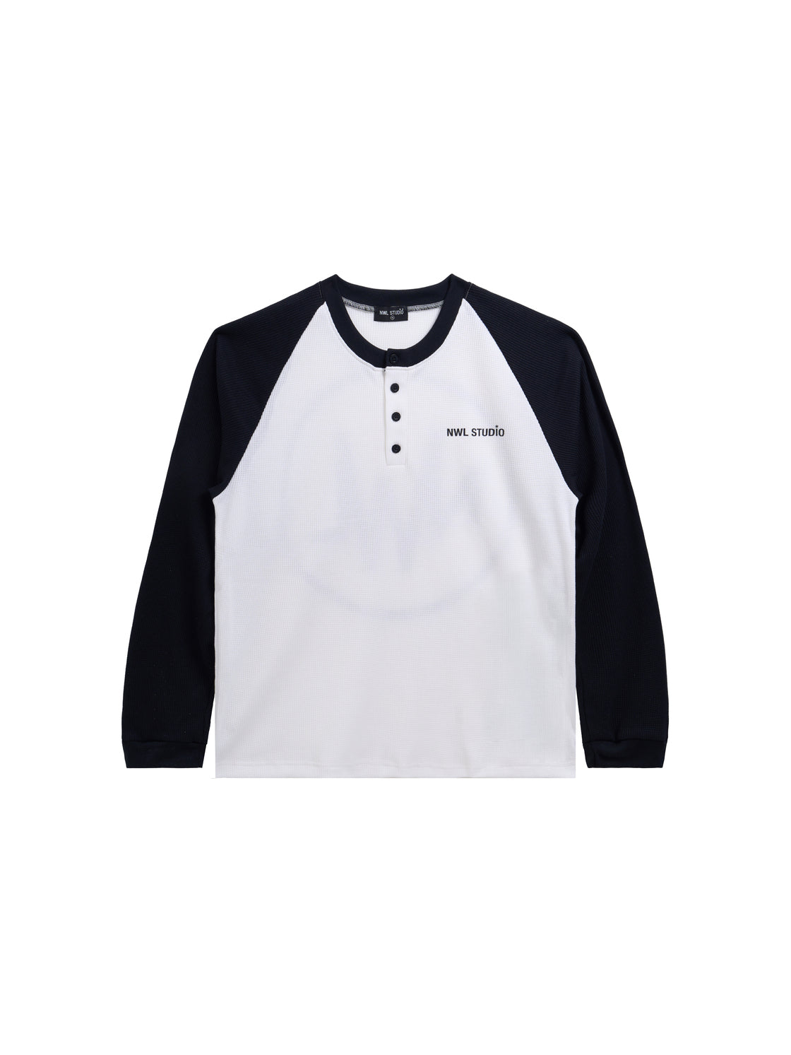 Raglan Long Sleeve Waffle Black-White