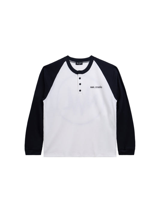 Raglan Long Sleeve Waffle Black-White