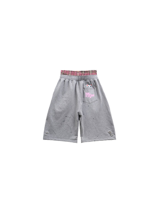Dandadan Layered Plaid Short Grey