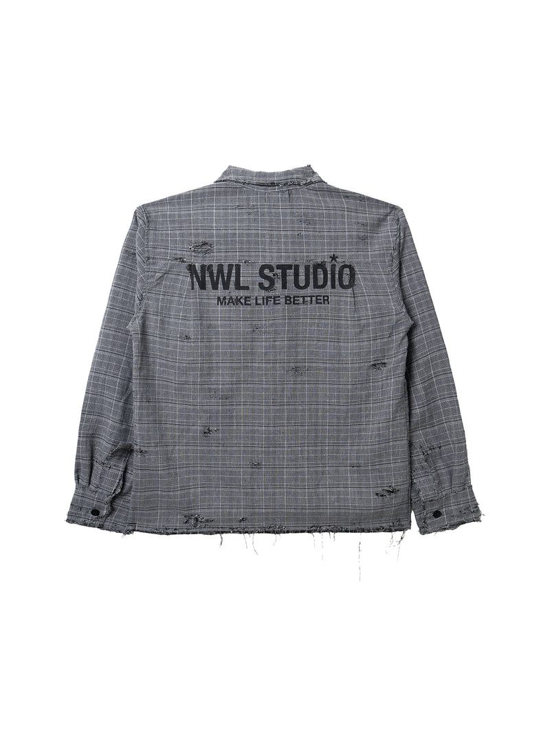 Glen Plaid Graphite Distressed Shirt